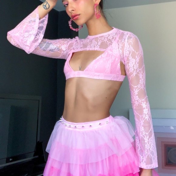 Sugar Thrillz Sugar Pixie Dust Pink Lace Shrug Set - Picture 3 of 4